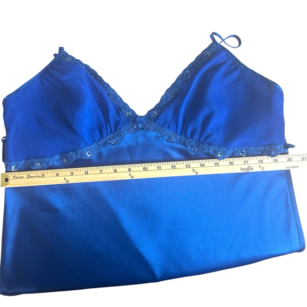 VTG INNER MOST Royal Blue Maxi Satin Retro Sexy Lace Slip Vintage Dress Lingerie - Picture 8 of 12